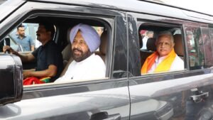 BJPs national general secretary organisationBL Santosh right and state president Kewal Dhillon after a meeting in Ludhiana on Tuesday. Express Photo by Gurmeet Singh 20260906201214 qiqwiv