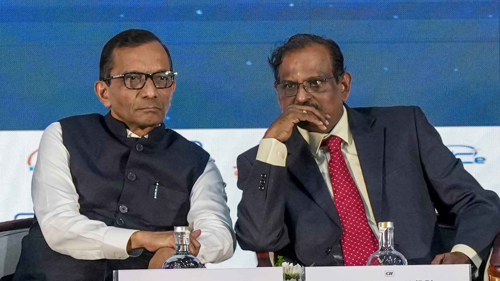 ISRO Chairman V Narayanan right with IN SPACe Chairman Pawan Goenka at the Bengaluru Space Expo Monday. PTI NYCUbT