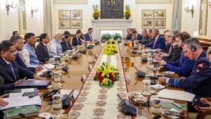 PM Narendra Modi during a meeting with his Belgian counterpart Bart De Wever in Delhi Thursday. PTI jaX28k